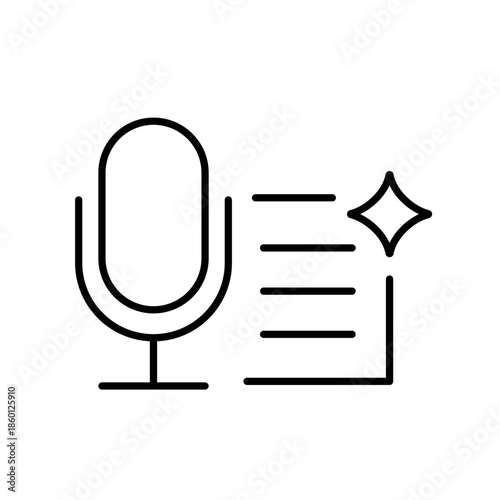 A vector icon representing AI transcription from voice to text with live input, created in line style with editable stroke