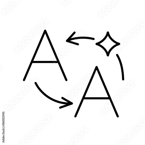 Vector icon of two letters A with arrows between them, representing smart AI-powered language translation, in line style with editable stroke