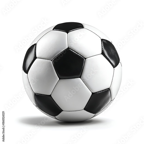 Professional soccer ball silhouette, black color only, clean white background, realistic shadow on ground, black and white stock image style, vector inspired rendering, neutral commercial mood,