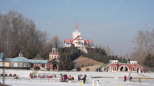 Volga Manor, a Russian village, winter festival for tourists visiting Qarbin, China,