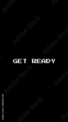 4k vertical get ready glitch retro pixel digital countdown suitable for gaming intros, event announcements, or digital media transitions.