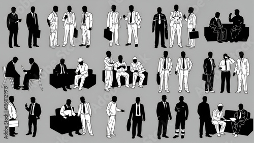 Silhouettes of people for digital model of architecture and urbanism Vector illustration