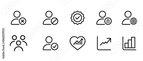 user management and analytics outline icon set account privacy chart growth symbols