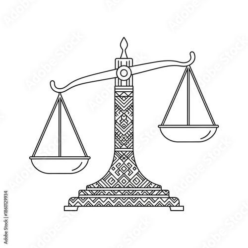 Unbalanced Scales of Justice Line Art Illustration.