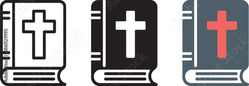 Bible book with christian cross icon vector design holy scripture symbol religious text