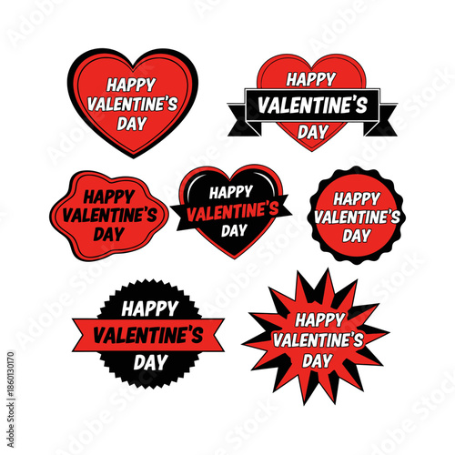 A collection of various red and pink heart icons with romantic messages for Valentine's Day.