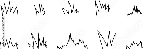 Grass line vector icon image. Outline grassland or meadow sketch, simple field design. Black grass brush stroke hand drawn texture for garden pattern or lawn. Herb marker. Grass silhouette, meadow