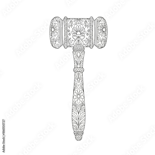 Intricate floral gavel illustration representing justice and law enforcement.