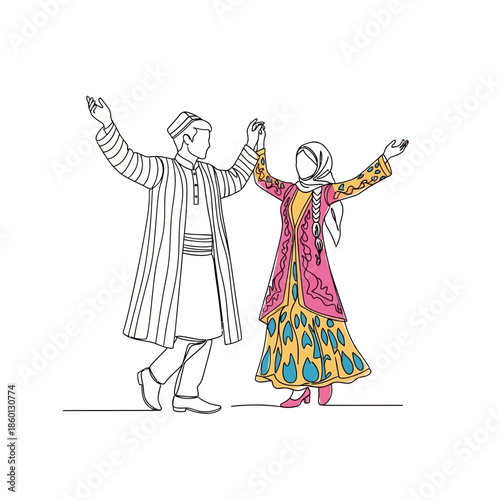 Uzbekistan traditional dance performance with colorful costumes and joyful movements.