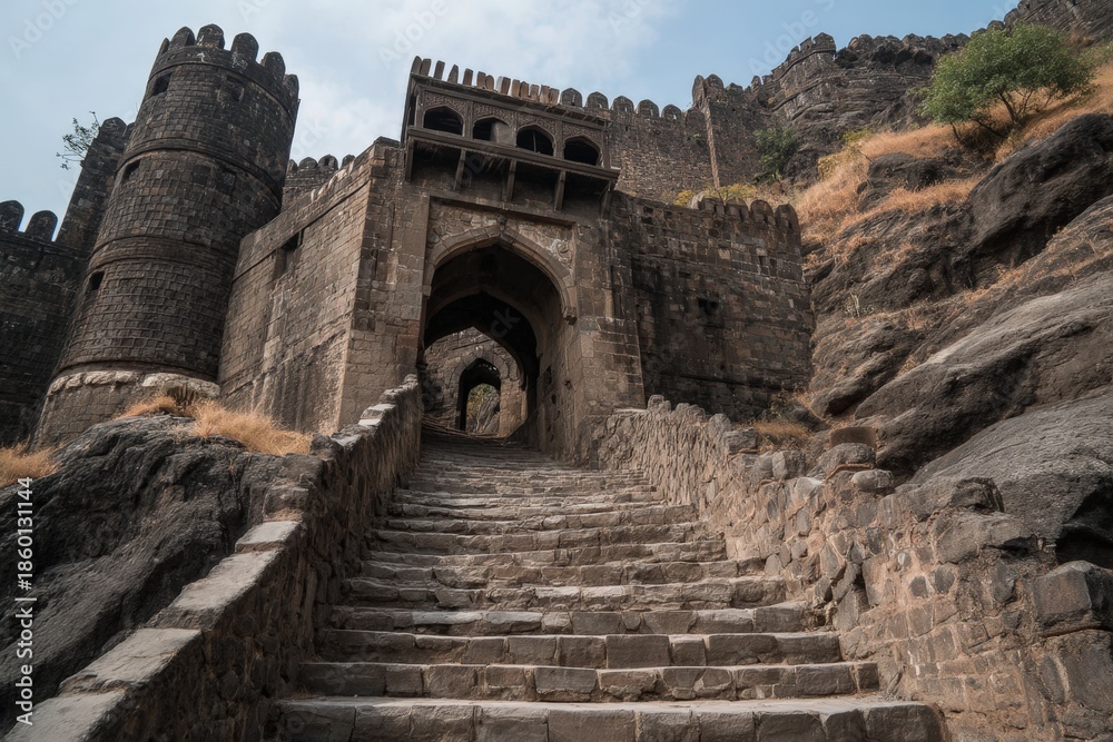Fototapeta premium Ancient Daulatabad Fort Gateway in Maharashtra India.