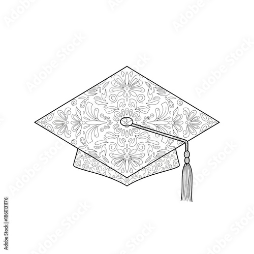 Elegant graduation cap with intricate floral pattern design for academic achievement.