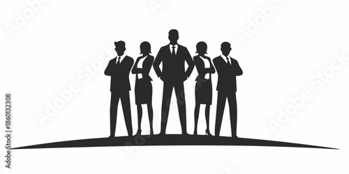 Group of Confident Business Professionals Standing Together in a Unity Silhouette Pose