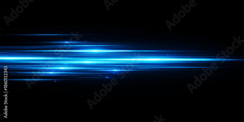 Abstract blue light background with glowing wave particles creating a dark space design texture