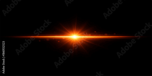 Bright red and orange explosion of light with glowing stars on an abstract black space background creating a fiery energy texture