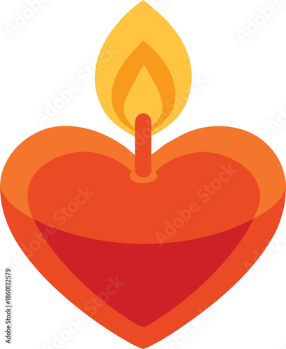 Burning heart candle isolated on transparent background, Vector, illustration