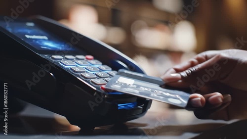 Person Tapping Credit Card on a Pos Terminal