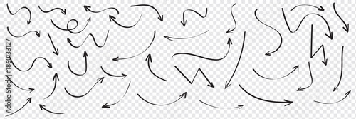 Doddle arrow set, collection of hand drawn arrows, Arrow mark icons. Black and white illustration