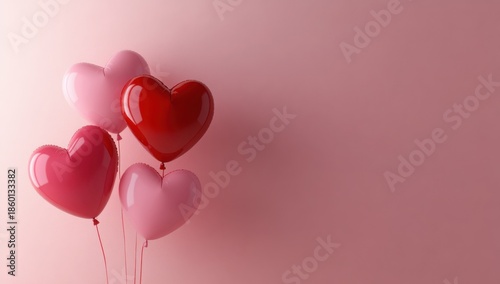 Heart-shaped balloons on pink background