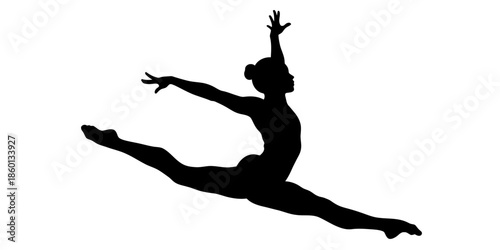 Elegant dancer in dynamic leap against white background