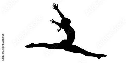 Dynamic dancer in mid leap with arms outstretched freely