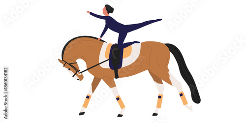Dynamic equestrian performance with dancer on horseback in motion