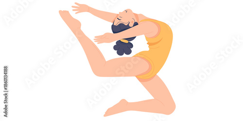 Woman in dynamic yoga pose with graceful movement and balance