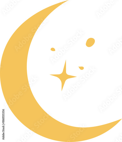 Golden Crescent Moon and Star Icon