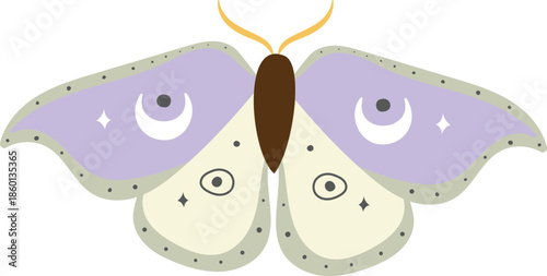 Whimsical Celestial Moth with Lunar and Star Details