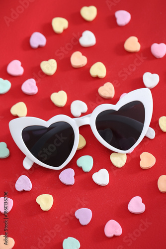 Valentines Day candy with heart eye glasses