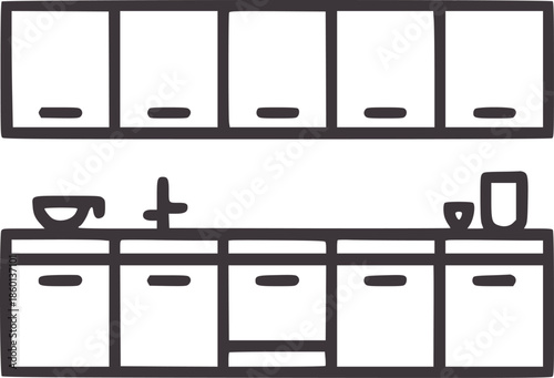 Minimalist black and kitchen interior with cabinets and sink