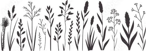 Minimalist black grass and wildflower