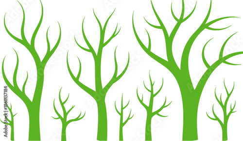 Minimalist green trees with branches editable