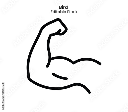 A simple black and white line drawing depicts a muscular arm with a bird silhouette