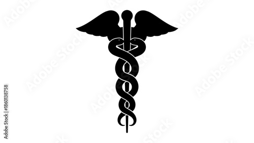 Caduceus symbol, black isolated silhouette