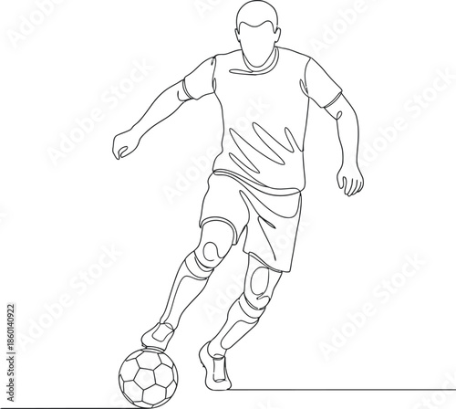 An adult male soccer player kicking a ball
Soccer Player Dribbling Ball Line Art Illustration