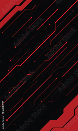 Abstract futuristic technology digital background with red and black circuit line pattern