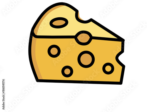 cheese, Cartoon Illustration of Swiss Cheese Wedge