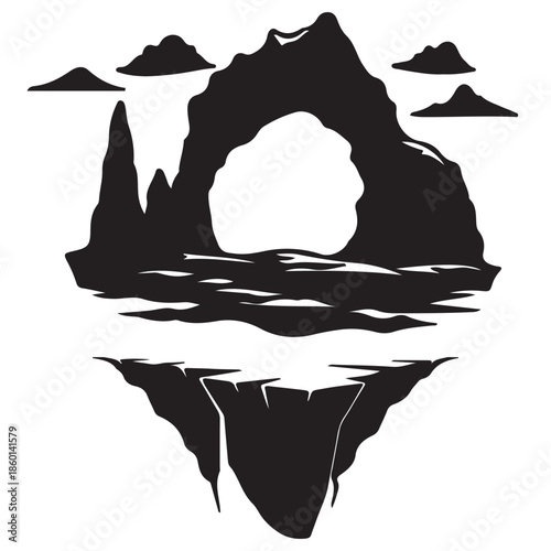 Abstract Rock Arch Reflection Silhouette Landscape Vector
