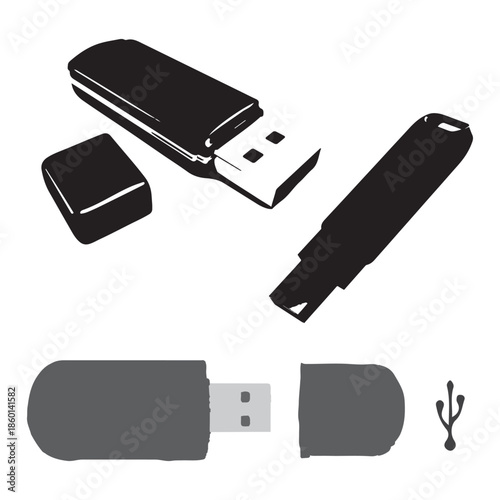 USB Flash Drive Set Vector Icons Collection

