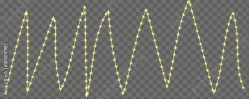 Christmas yellow lights with glowing bulbs for holiday cards . Christmas bulbs twinkle with gentle shine, festive garland string light and banners transparent background 