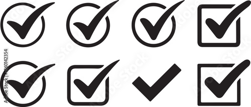 Collection of checkmark icons in various shapes and symbols