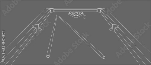 Top View Billiard Table Technical Plan with Precise Dimensions and Markers