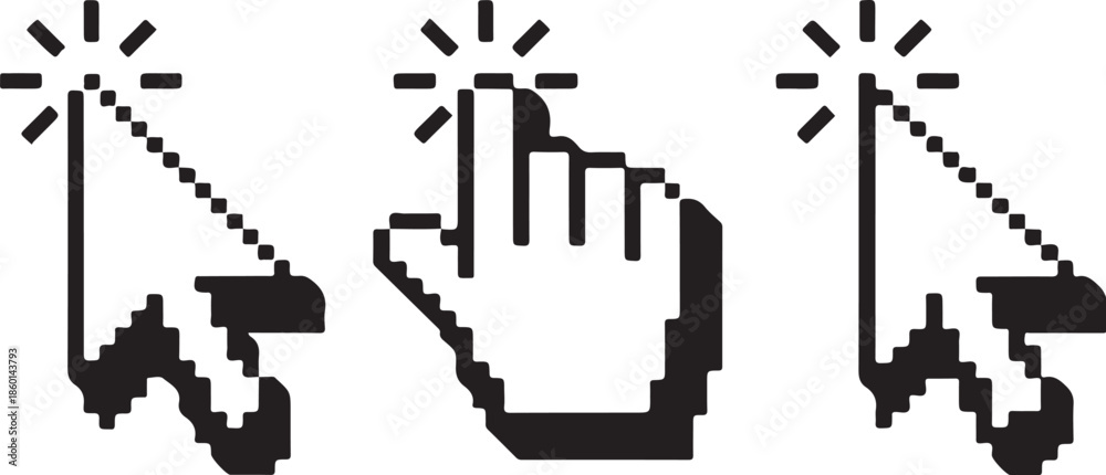 Naklejka premium Pixel art cursor icons for computer interaction and navigation