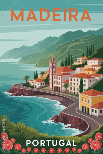 Discover the charm of Madeira, Portugal with this scenic travel poster