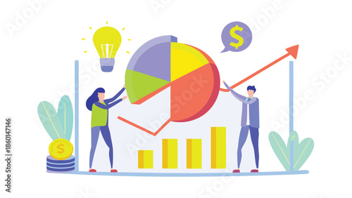 Business professionals analyzing financial growth with charts and graphs
