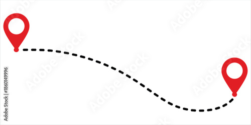 Navigation route map with two location markers and dotted line.