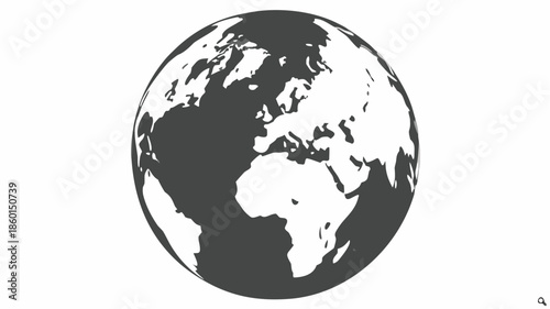 Stunning black and white globe illustration with continents