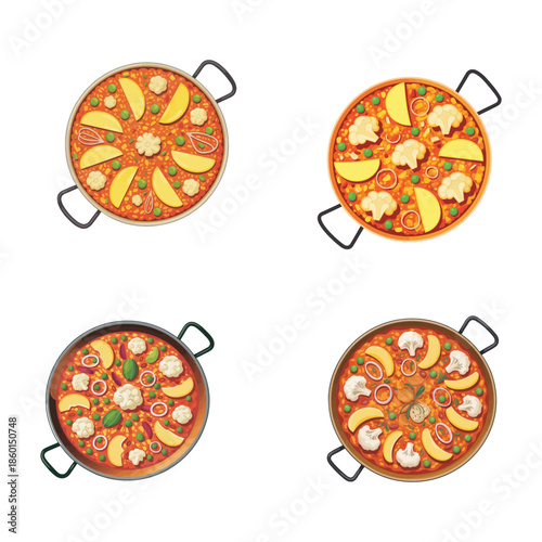 Colorful Vector Art of Vegetarian Paella with Cauliflower Peas and Potatoes