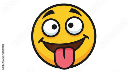 A cartoon emoji face with a cheeky expression sticking out its tongue
