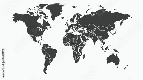 World map with country borders on white background